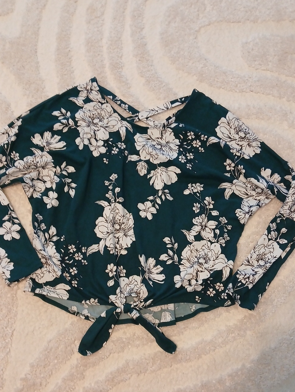 Women’s Floral Tie-Front Blouse - Green/White